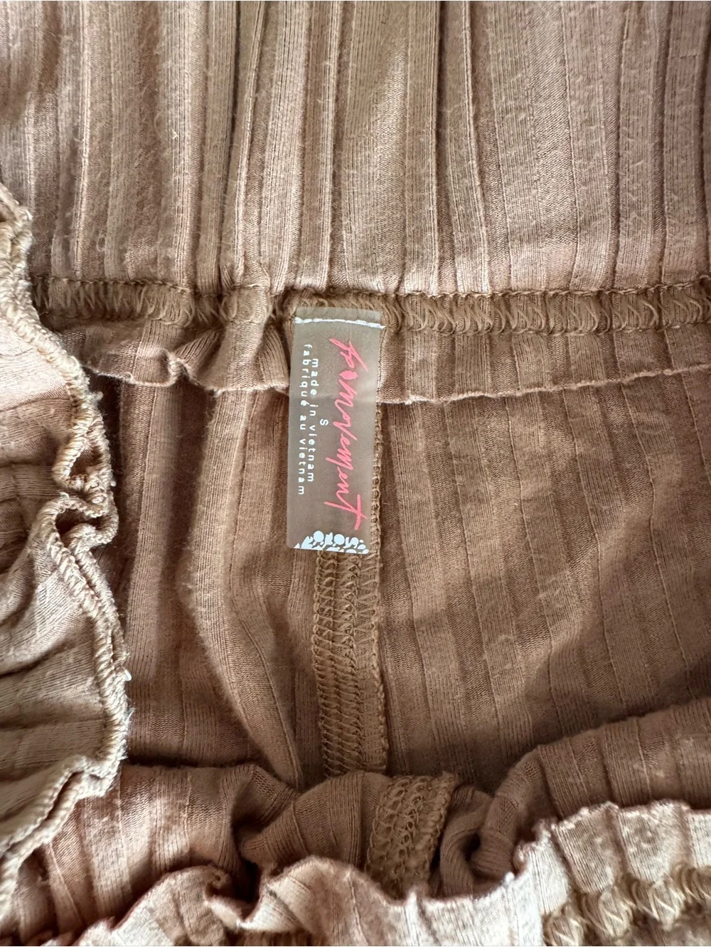 Free People Women's Brown Ribbed Cotton Wide-Leg High Rise Pull On Pants S